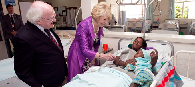 Pictured is President Michael D Higgins and his wife Sabina at visting a patient and her baby at the Hamlin Fistula Hospital, a hospital which provides care for women obstetric fistulas ‐ the most devastating of all childbirth injuries, in Addis Ababa in Ethiopia. Photo Chris Bellew / Copyright Fennell Photography 2014