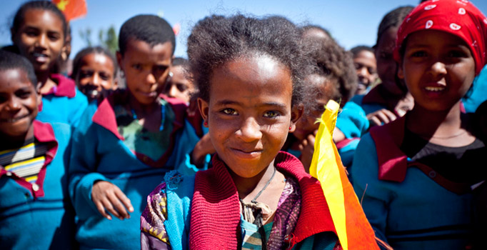 Pictured is a little girl from the Damayno School who turned out with school friends to welcome President Michael D Higgins and his wife Sabina  to their School in Tigray, Ethiopia on the sixth day of the Presidents 22 day official visit to Ethiopia, Malawi and South Africa.Photo Chris Bellew /  Fennell Photography 2014