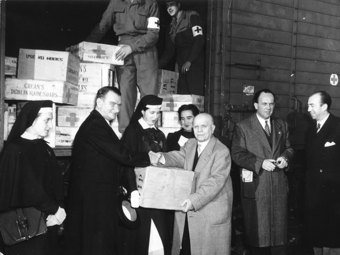 The Red Cross delivers soap and medical supplies to Italy on behalf of Ireland in 1952. Source: National Archives