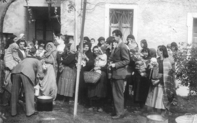 Aid from Ireland is distributed in Albania in 1947. Source National Archives