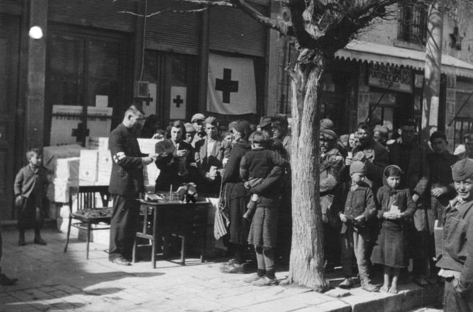People queue to receive aid which has been sent from Ireland to Albania, 1947. Source: National Archives. 