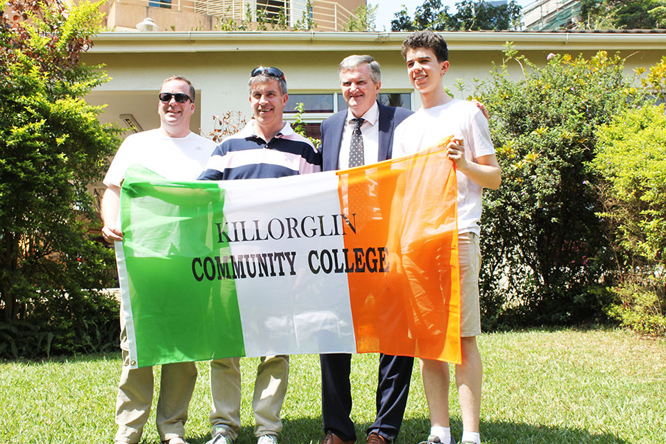 Left to Right: Principal Donal O' Reilly, John McGrath, Ambassador William Carlos, Timothy McGrath (Credit: Self Help Africa)